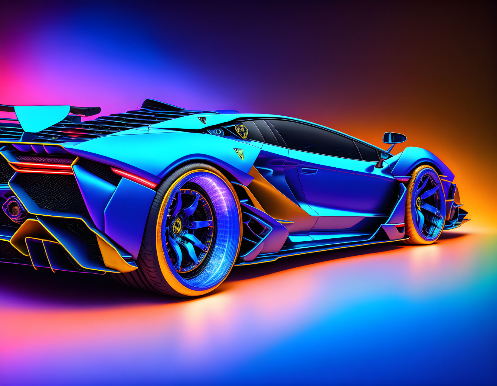 Modern sports car in vibrant neon colors on gradient backdrop