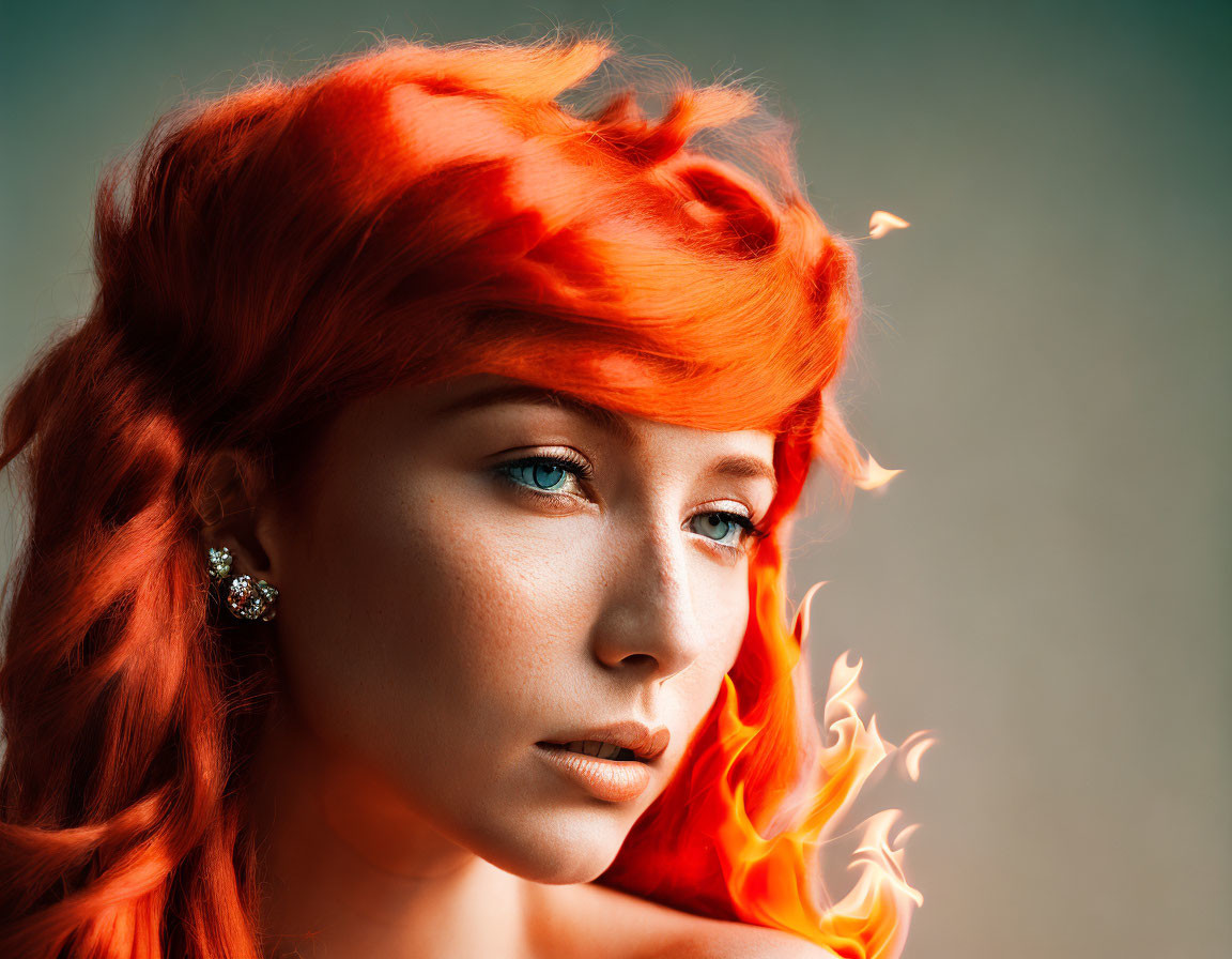 Vibrant red hair woman profile on gradient background