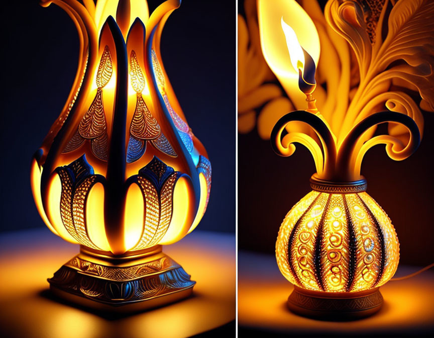 Golden lamps cute elegant with glowing flame