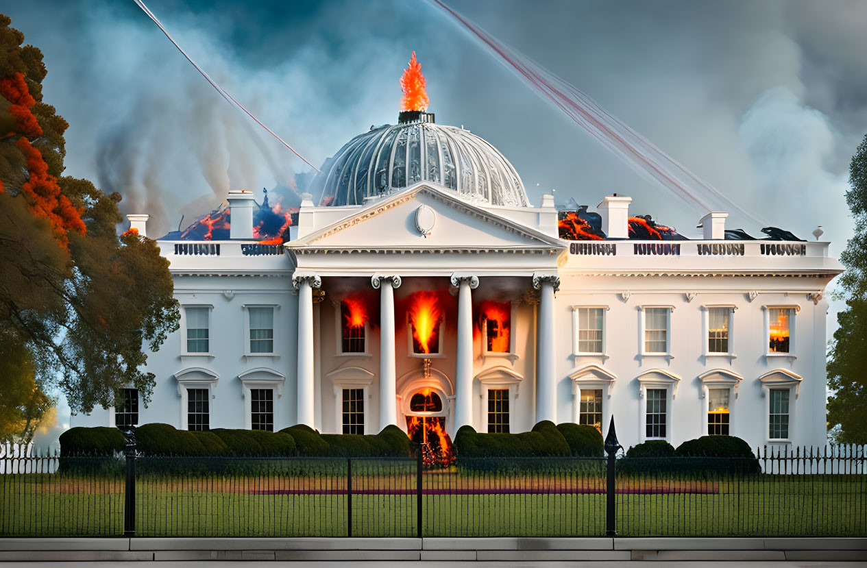 Fiery blaze engulfing White House in dramatic scene
