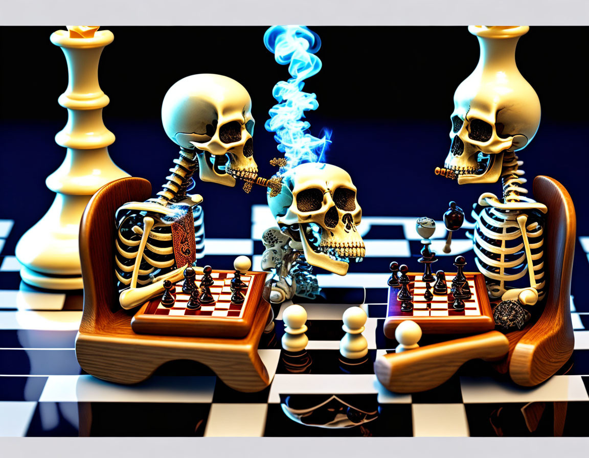 Skeletons playing chess
