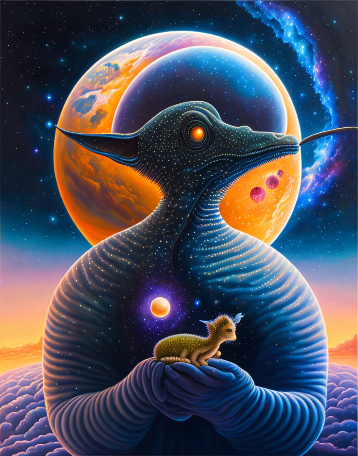 a painting shows a large alien