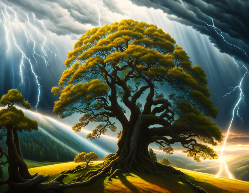Stormy oak tree