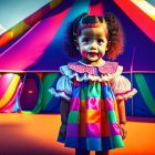 Colorful Clown Costume Toddler in Front of Vibrant Circus Tent