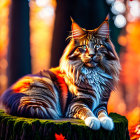 Majestic Maine Coon Cat in Autumn Forest