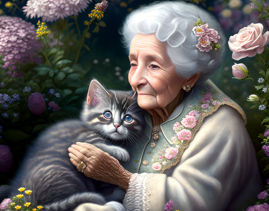 Old Lady and her kitten
