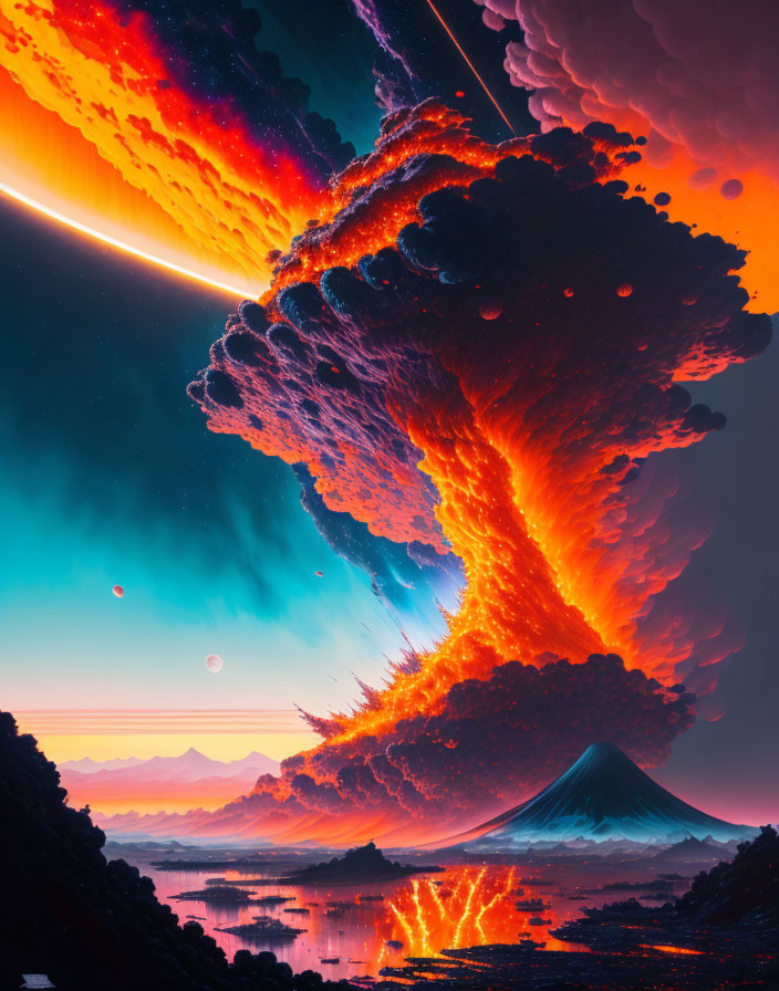 Digital Art: Massive Volcanic Eruption and Celestial Sky