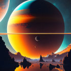 Colorful sci-fi landscape with large planets and alien terrain
