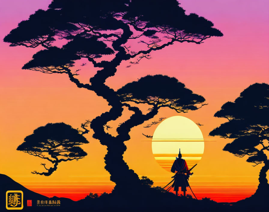 Samurai enjoying the sunset