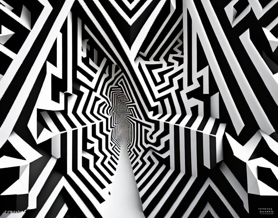 Abstract Black and White Tunnel with Geometric Optical Illusion
