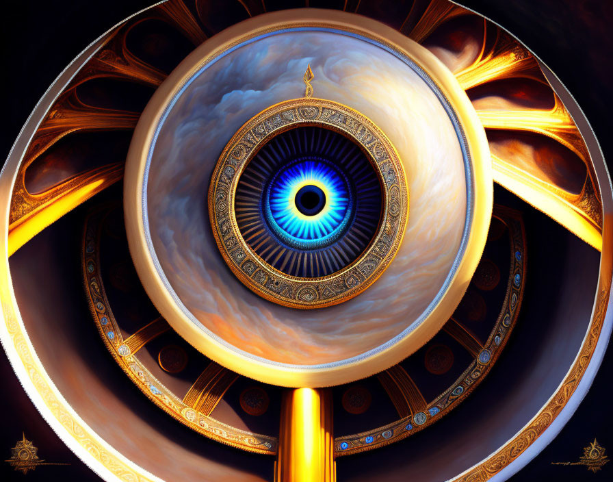 Ornate Circular Frame with Eye in Celestial Golden Design