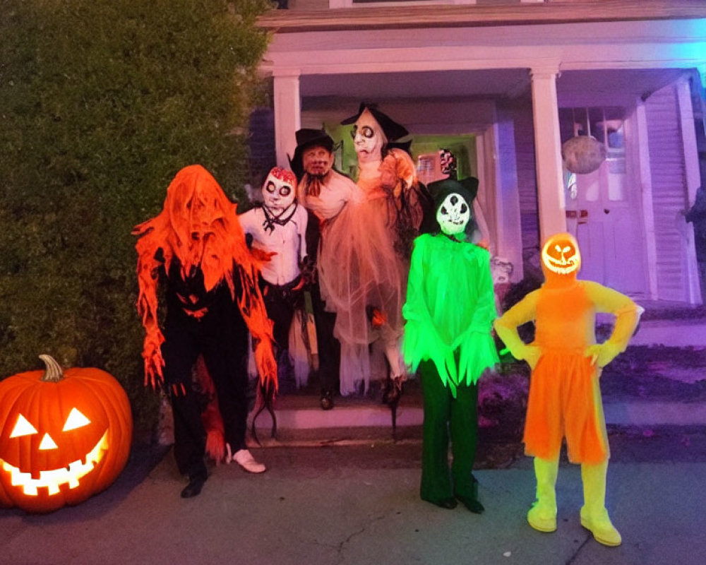 Colorful Halloween Costumes with Jack-o'-lantern and Monsters
