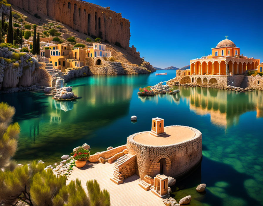 A Greek city with a lake