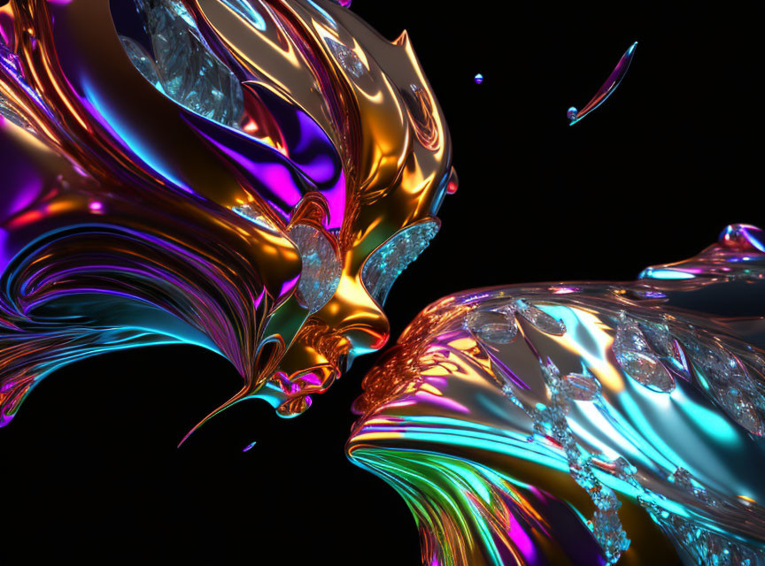 Colorful 3D Abstract Art with Reflective Liquid Structures