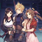 Three animated characters in starry night setting: blond man, women with brown and black hair