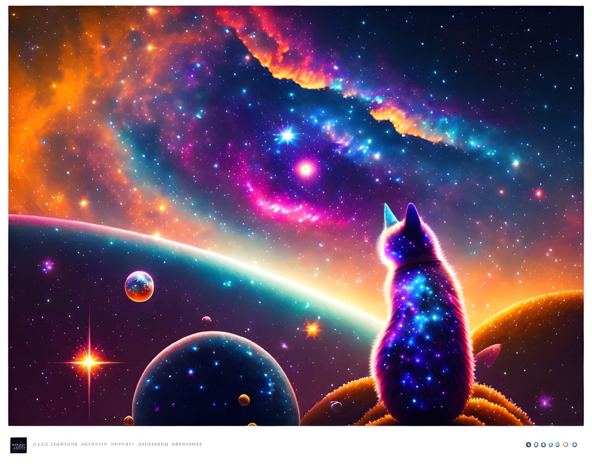 Cosmic cat observing vibrant celestial landscape