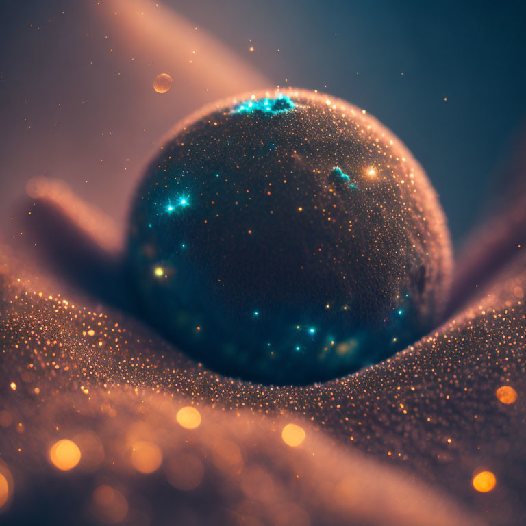 Close-Up Cosmic Sphere Held in Hands on Warm Bokeh Background