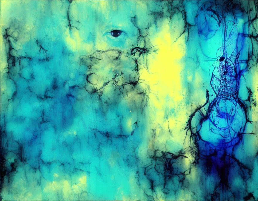 Blue and Yellow Abstract Background with Partially Obscured Human Eye