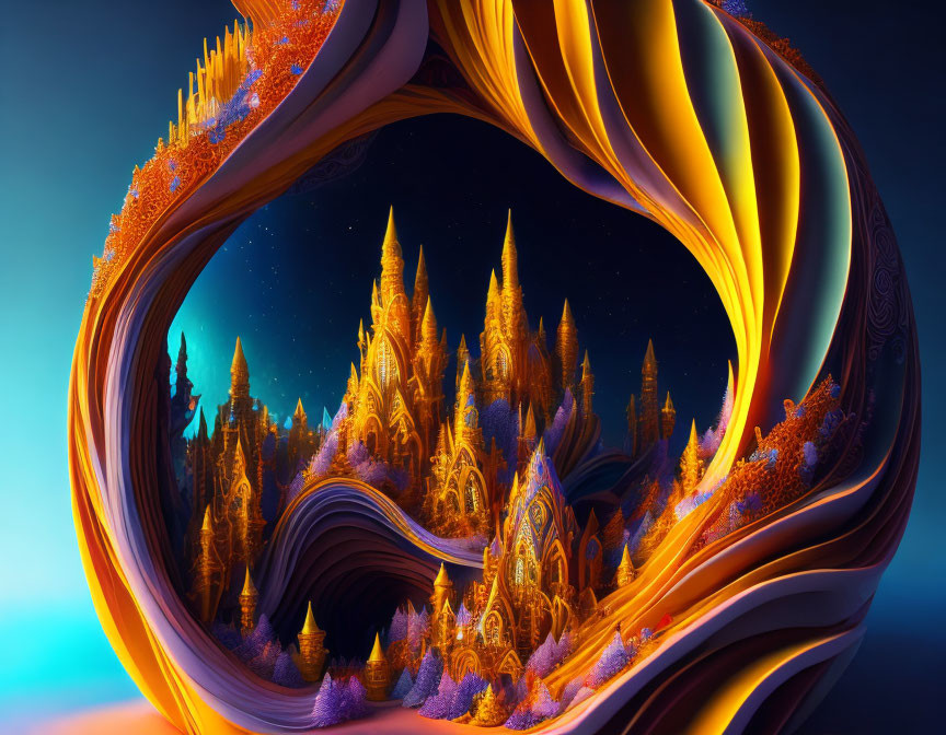 Colorful Abstract Artwork with Swirling Patterns and Starry Sky