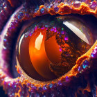Colorful jeweled eye with vibrant orange hues and crystal-like formations.