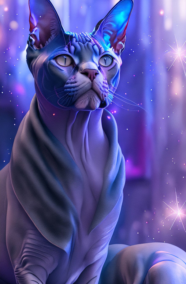 Anthropomorphic sphynx cat in cosmic fantasy setting