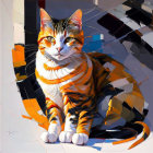 Geometric Fragmented Tabby Cat Art in Colorful 3D Style