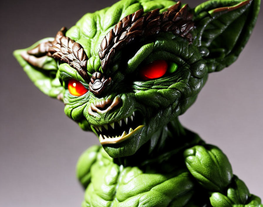 Green, muscular creature figurine with red eyes and sharp teeth.