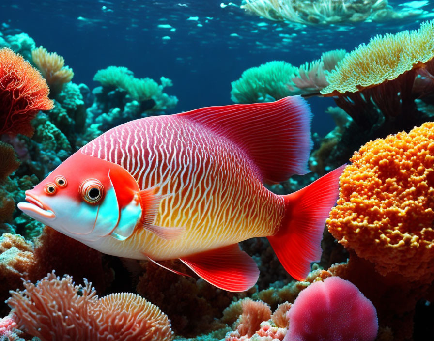Colorful Emperor Angelfish in Vibrant Coral Reef Scene