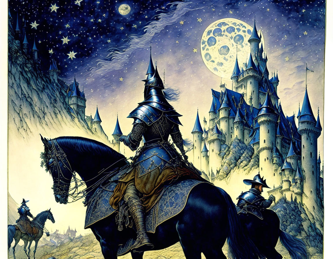 Medieval Castles with knights on horses