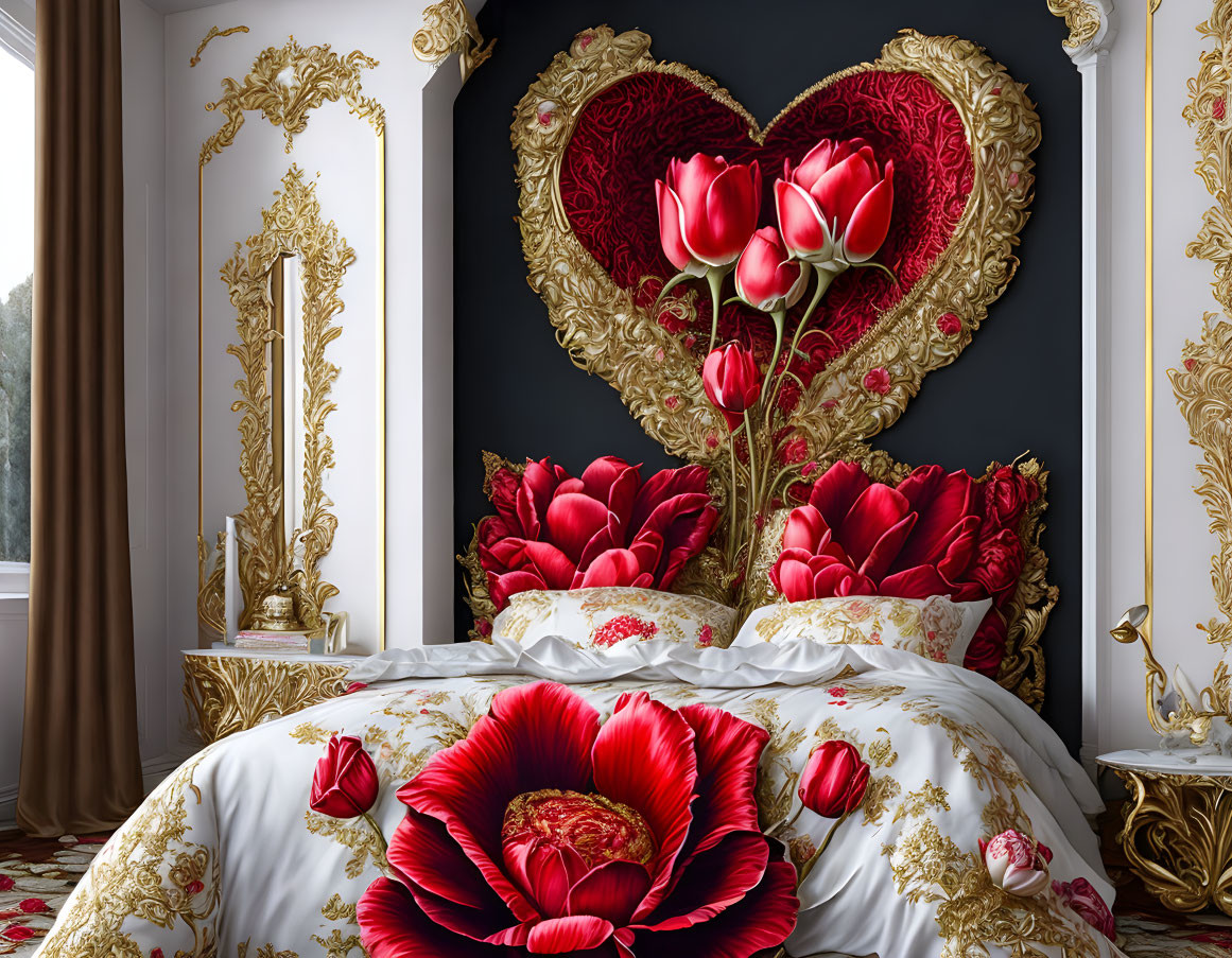 Bedroom with Tulips and Hearts