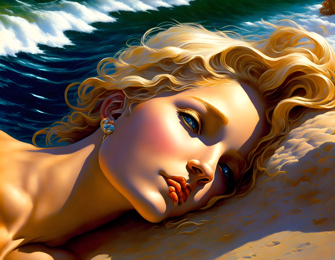 a blonde woman lying under the sun on the beach