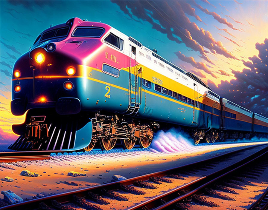 Colorful Streamliner Train Illustration at Sunset