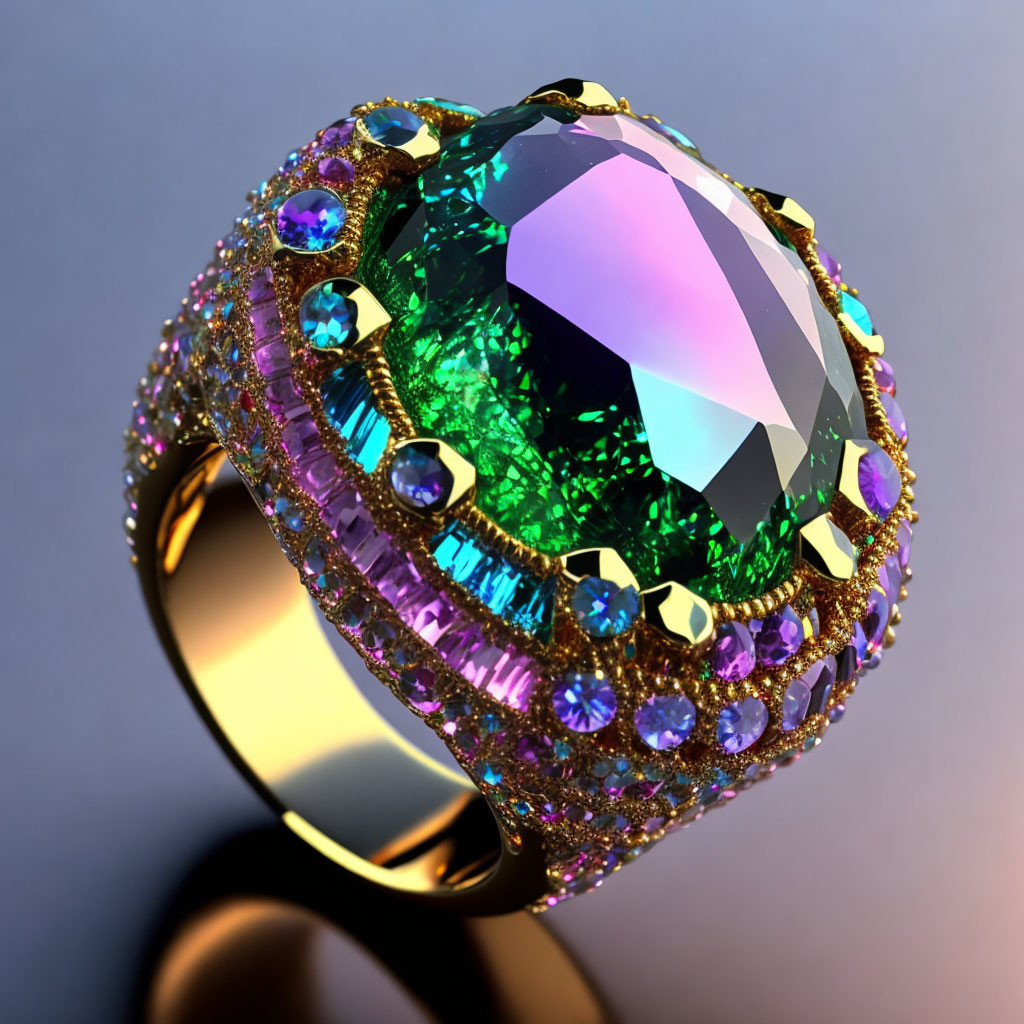  a crystal ring with multi-colored stones