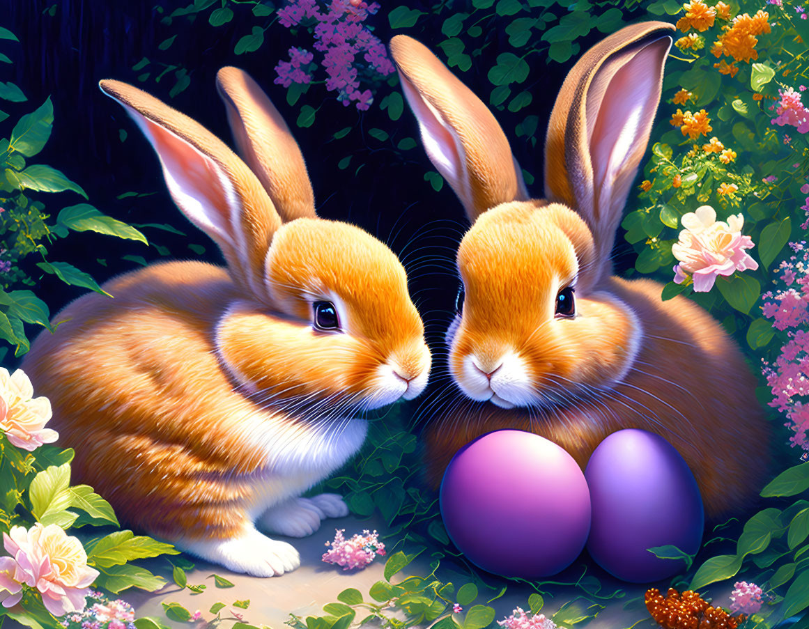 bunnies and eggs in Spring