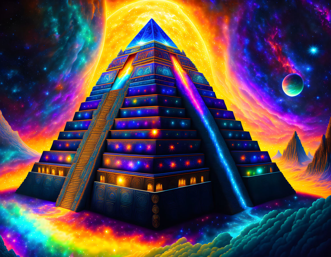 Fantasy Mayan pyramid under space