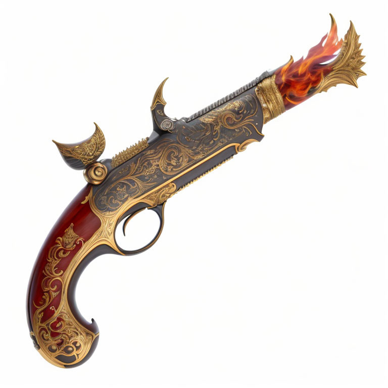 Fantasy Flintlock Pistol with Golden and Red Accents