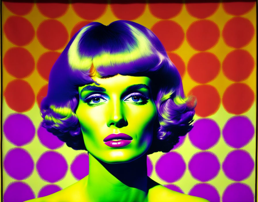Colorful Pop Art Portrait of Woman on Polka-Dot Background