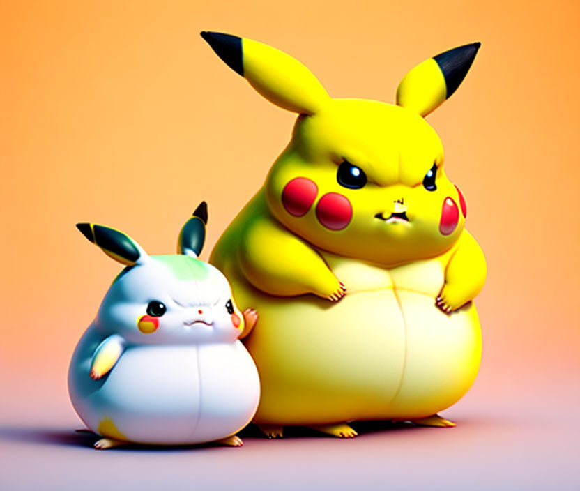 Chubby Pikachu and Pichu Versions on Orange Background