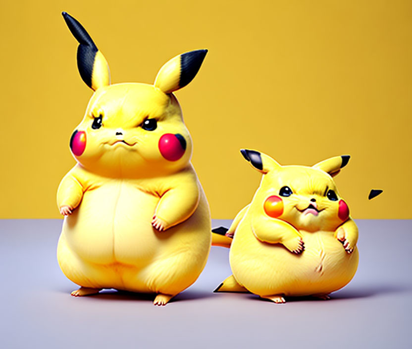 Chubby Pikachu Characters on Yellow Background