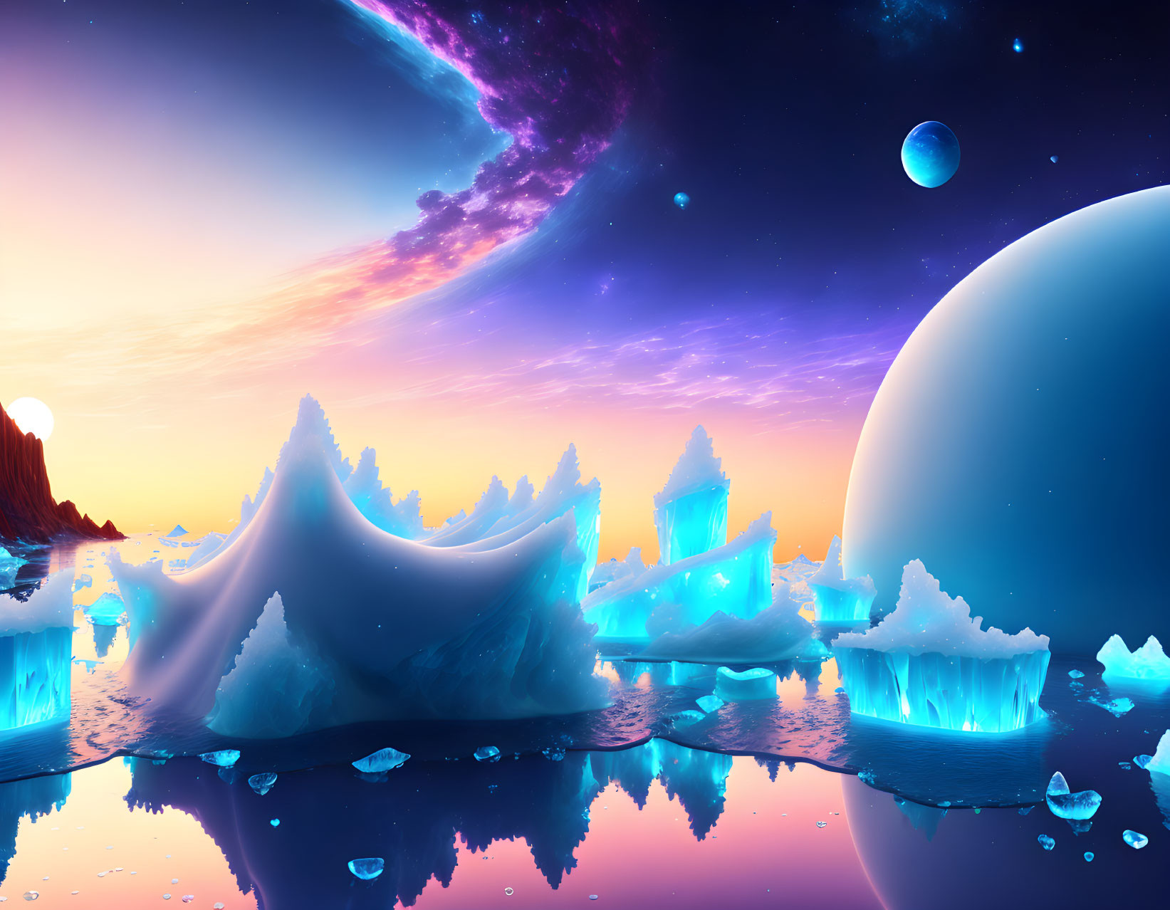 Flooded icy planet