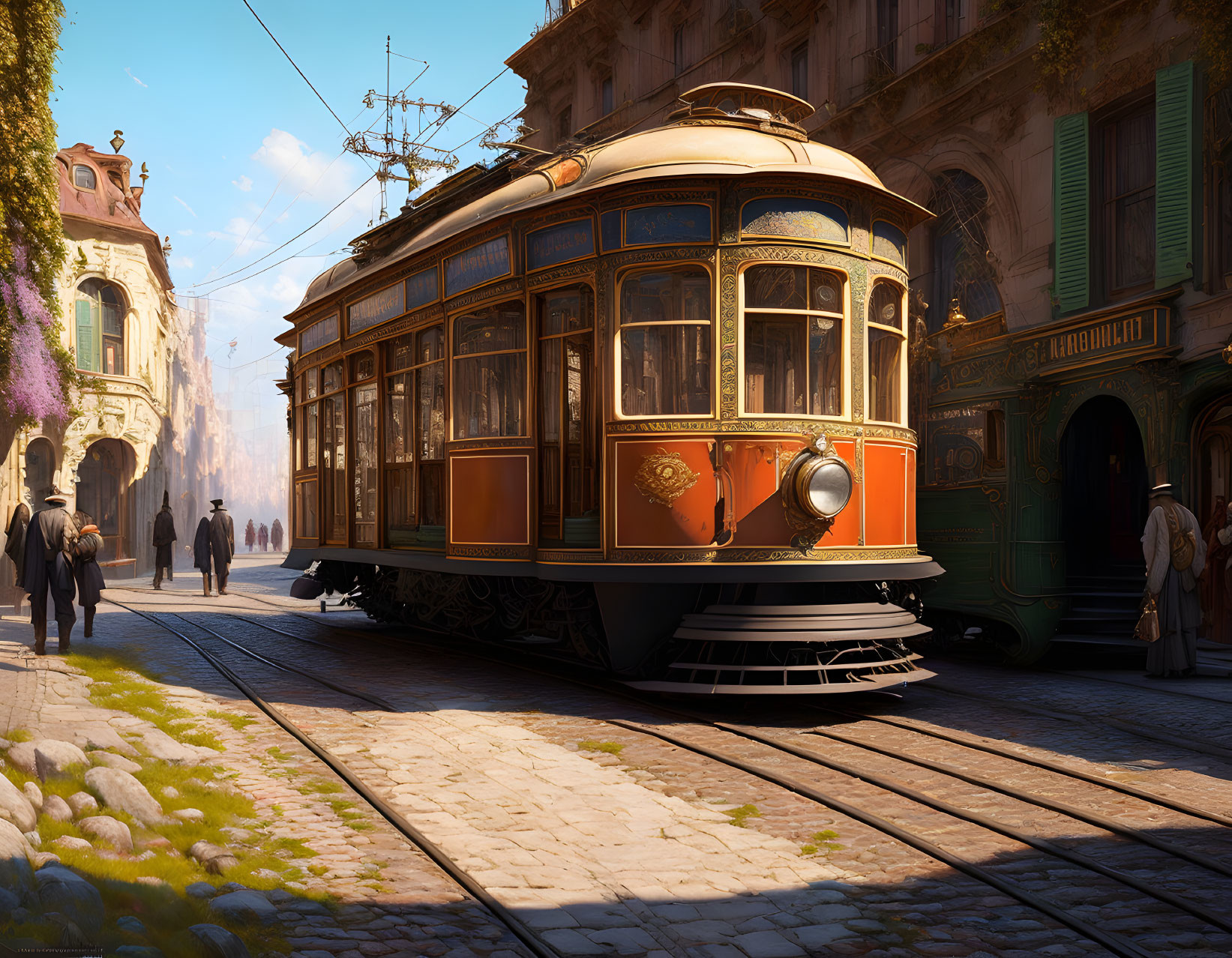 an old tram in the streets of the city