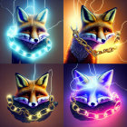 Vivid stylized fox portraits with electrified colors and unique light effects