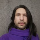 Man with Long Dark Hair and Purple Fluffy Collar in Digital Illustration