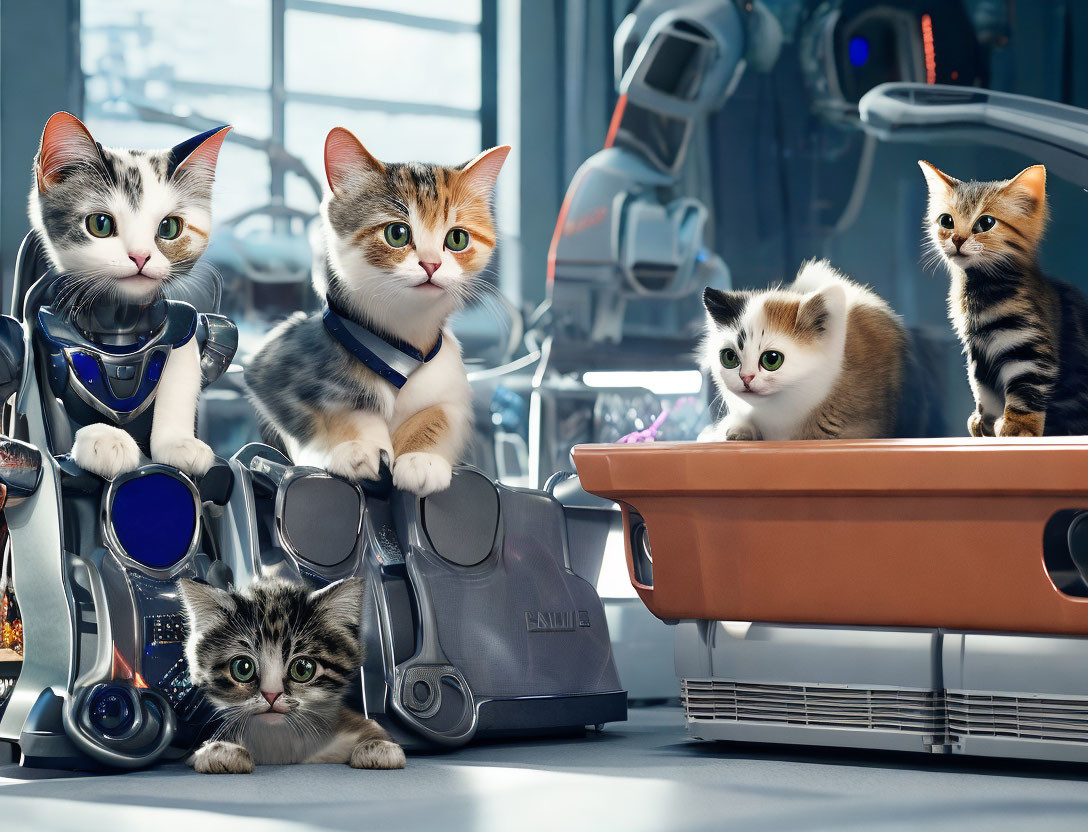 Kittens and their cyborg sister.