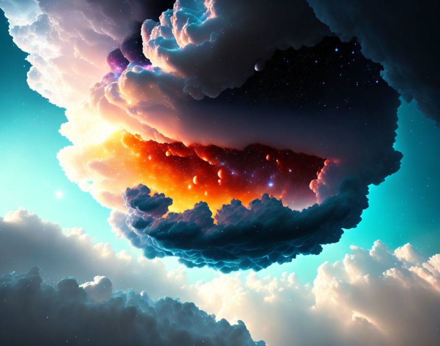 Colorful digital artwork of cosmic clouds and stars in vibrant hues