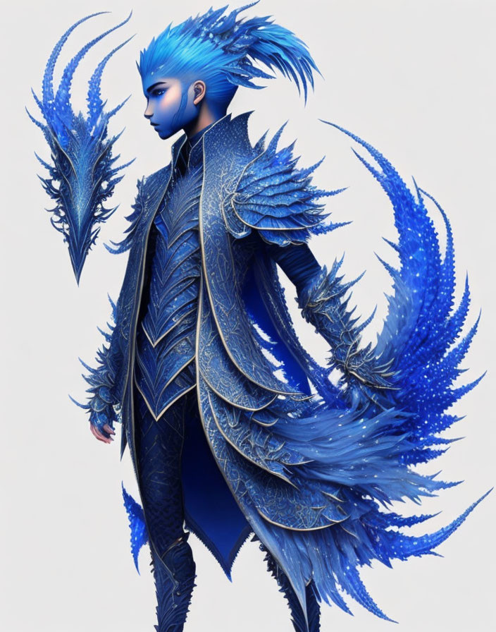 Person with Blue Skin and Feather-Like Plumage Artwork