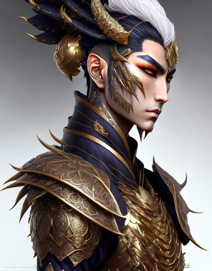 Elaborate Golden Armor and Crown on Illustrated Character