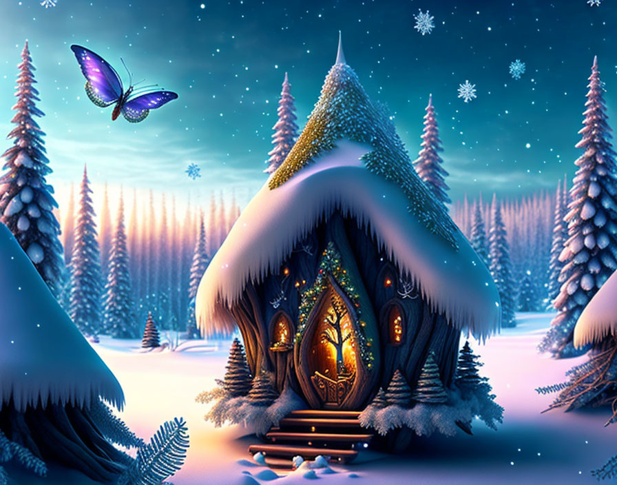 winter forest with fairy houses