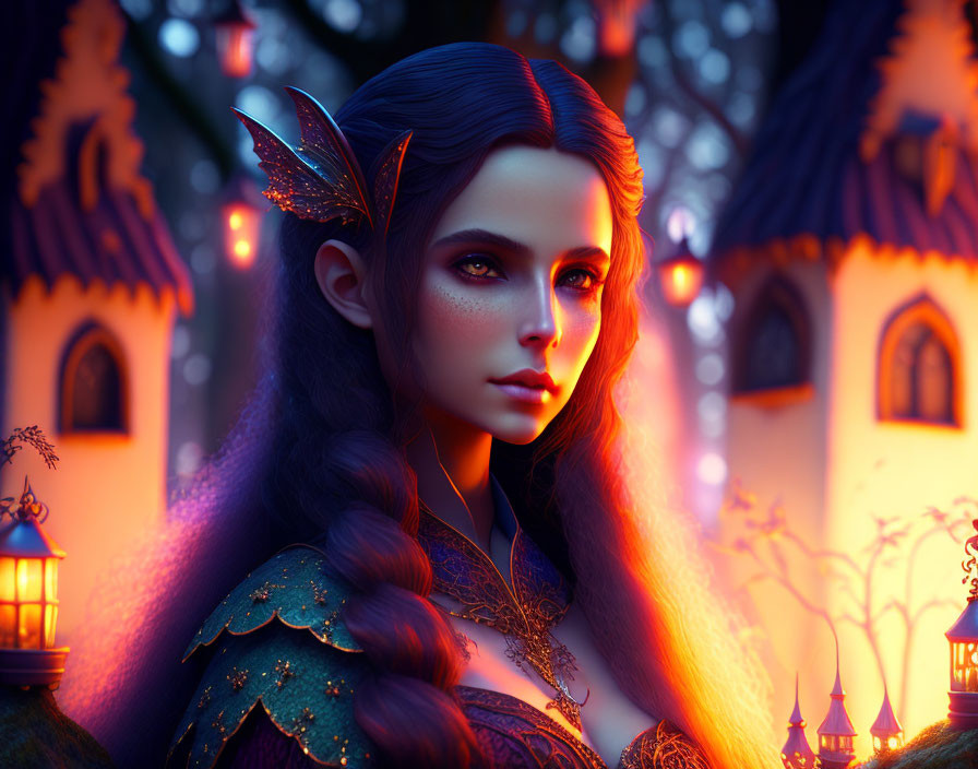 beautiful young vampire in fairy village at twilig