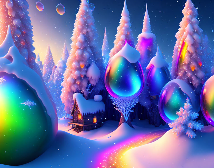 magical snowy village fractals
